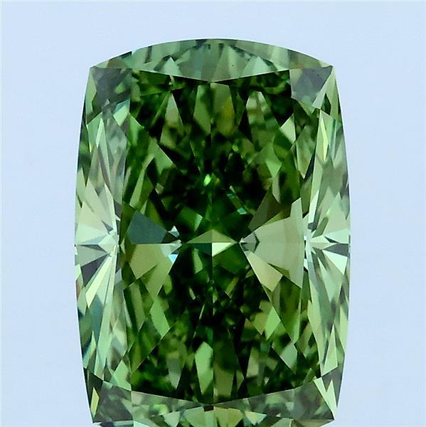 3.02 Carat Cushion Lab Grown Diamond, Fancy Vivid Green Color, VS1 Clarity