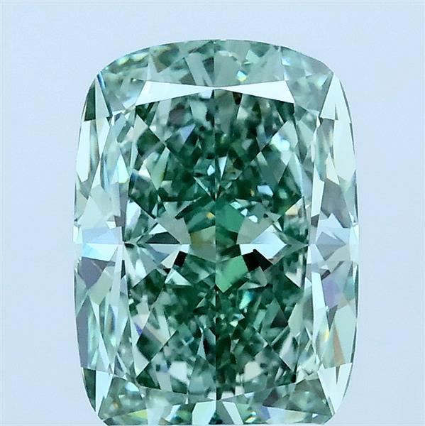 2.15 Carat Cushion Lab Grown Diamond, Fancy Vivid Green Color, VVS2 Clarity