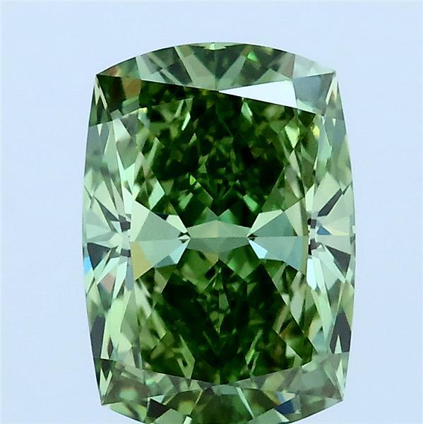 2.00 Carat Cushion Lab Grown Diamond, Fancy Vivid Green Color, VVS2 Clarity