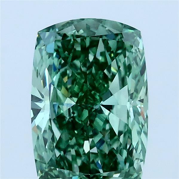 2.00 Carat Cushion Lab Grown Diamond, Fancy Vivid Green Color, VS2 Clarity