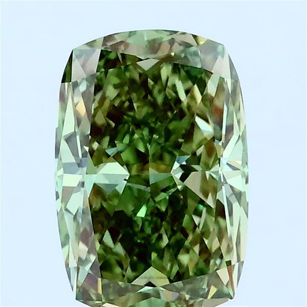 1.50 Carat Cushion Lab Grown Diamond, Fancy Vivid Green Color, VS1 Clarity