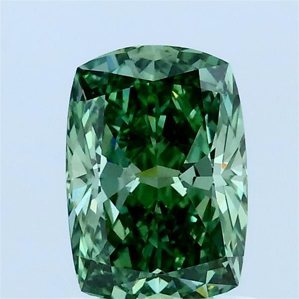 1.08 Carat Cushion Lab Grown Diamond, Fancy Vivid Green Color, VS1 Clarity