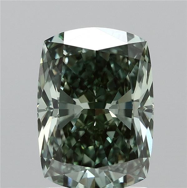 2.08 Carat Cushion Lab Grown Diamond, Fancy Vivid Green Color, VVS2 Clarity