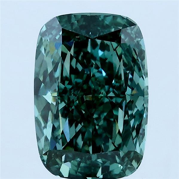 2.02 Carat Cushion Lab Grown Diamond, Fancy Vivid Green Color, VS1 Clarity