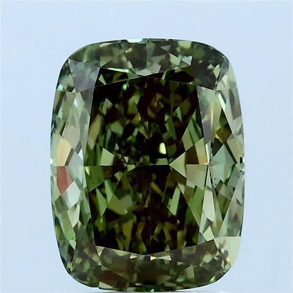 2.06 Carat Cushion Lab Grown Diamond, Fancy Vivid Green Color, VS1 Clarity