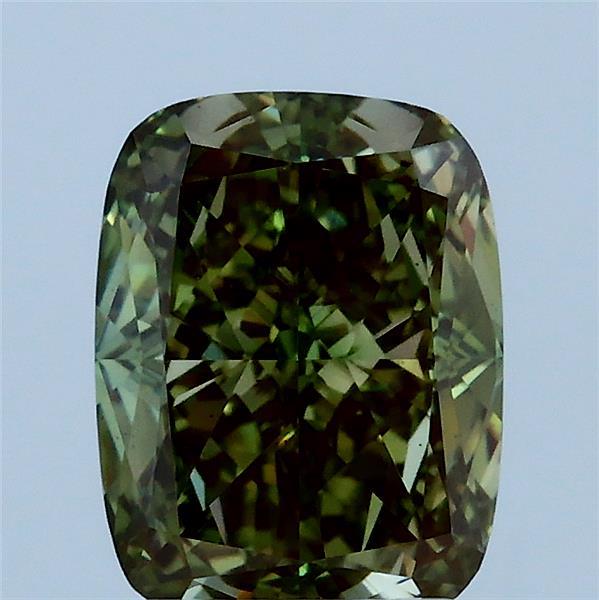 2.17 Carat Cushion Lab Grown Diamond, Fancy Intense Green Color, VS1 Clarity