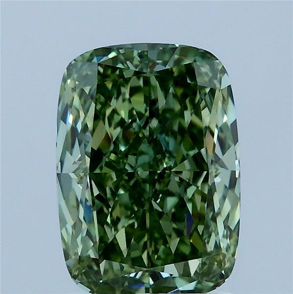 2.19 Carat Cushion Lab Grown Diamond, Fancy Vivid Green Color, VVS2 Clarity