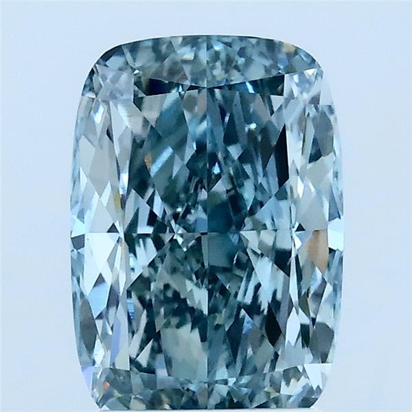 2.04 Carat Cushion Lab Grown Diamond, Fancy Intense Blue Green Color, VS1 Clarity