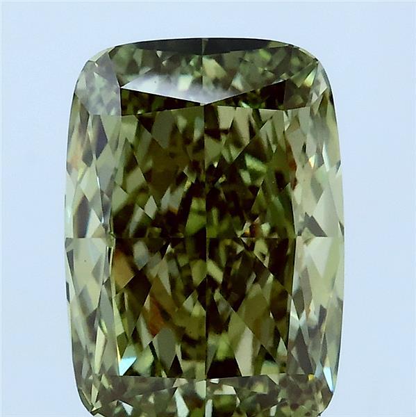 3.51 Carat Cushion Lab Grown Diamond, Fancy Vivid Green Color, VS1 Clarity