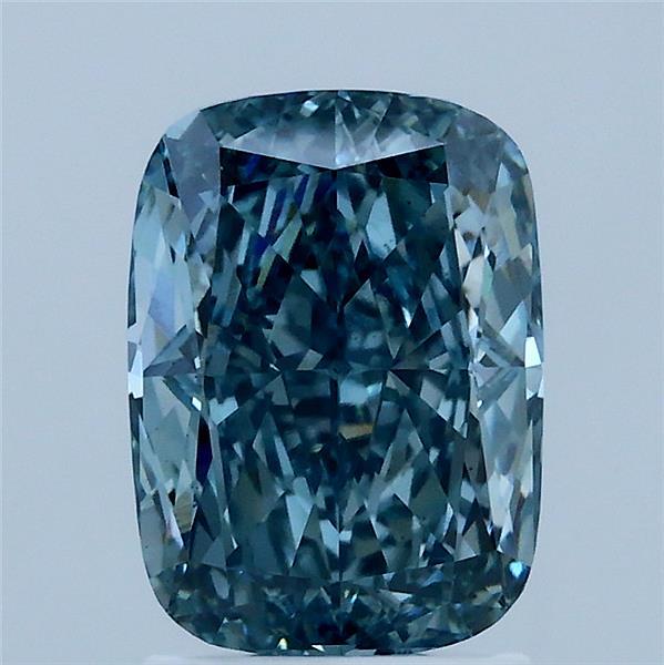 2.09 Carat Cushion Lab Grown Diamond, Fancy Vivid Bluish Green Color, VS1 Clarity