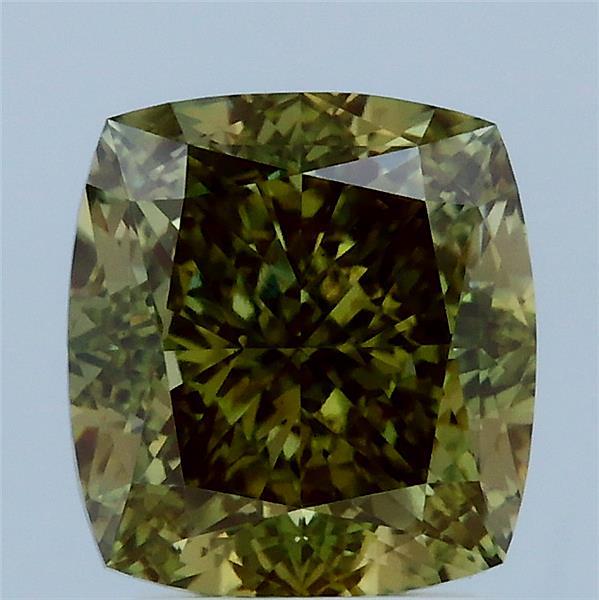 3.01 Carat Cushion Lab Grown Diamond, Fancy Intense Yellow Green Color, VS1 Clarity