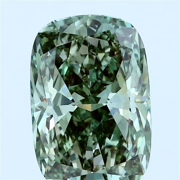 2.06 Carat Cushion Lab Grown Diamond, Fancy Vivid Green Color, VS1 Clarity