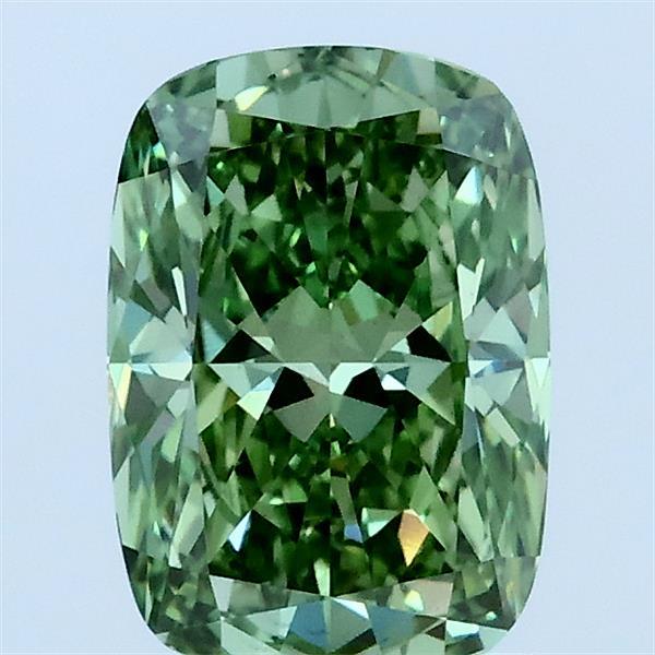 1.35 Carat Cushion Lab Grown Diamond, Fancy Vivid Green Color, VS1 Clarity