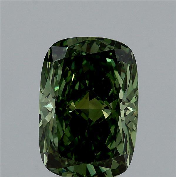 3.00 Carat Cushion Lab Grown Diamond, Fancy Vivid Green Color, VVS2 Clarity