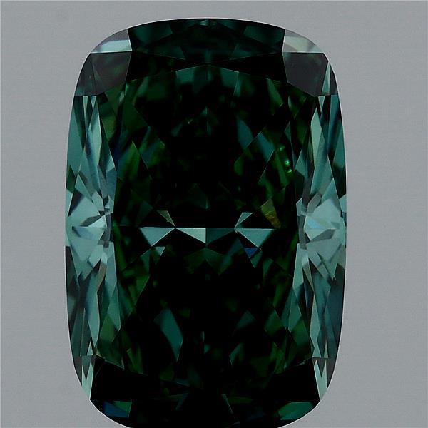 4.03 Carat Cushion Lab Grown Diamond, Fancy Vivid Green Color, VVS2 Clarity