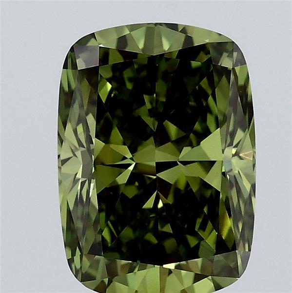 2.12 Carat Cushion Lab Grown Diamond, Fancy Vivid Green Color, VVS2 Clarity