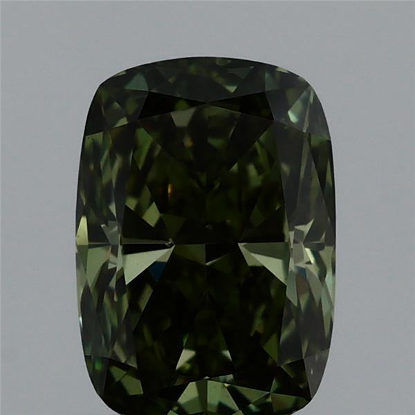 1.08 Carat Cushion Lab Grown Diamond, Fancy Vivid Green Color, VS1 Clarity