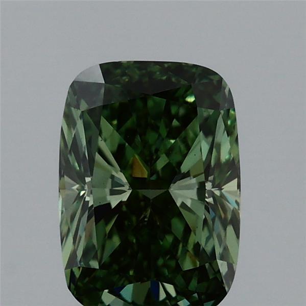 0.98 Carat Cushion Lab Grown Diamond, Fancy Vivid Green Color, VS1 Clarity