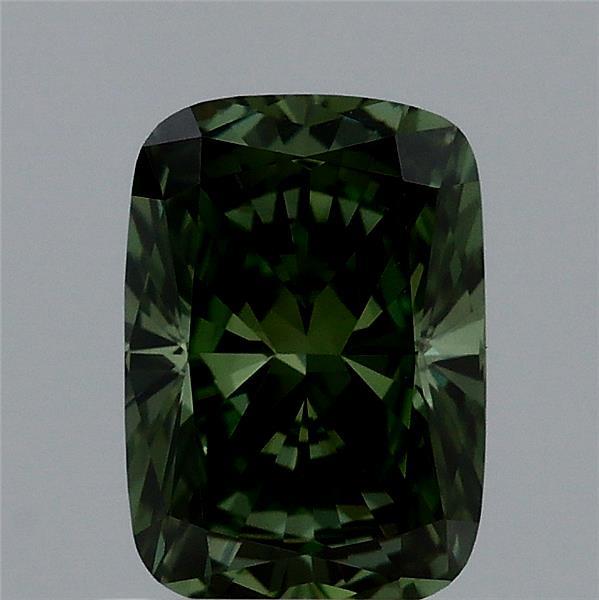 0.99 Carat Cushion Lab Grown Diamond, Fancy Vivid Green Color, VS1 Clarity