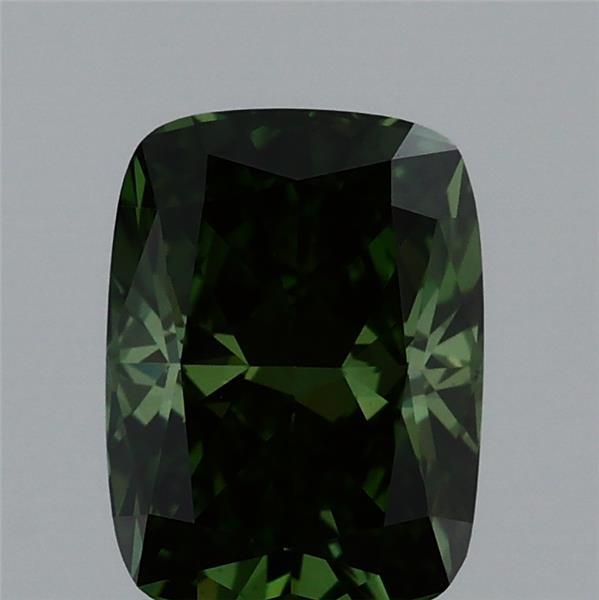 1.09 Carat Cushion Lab Grown Diamond, Fancy Vivid Green Color, VS1 Clarity