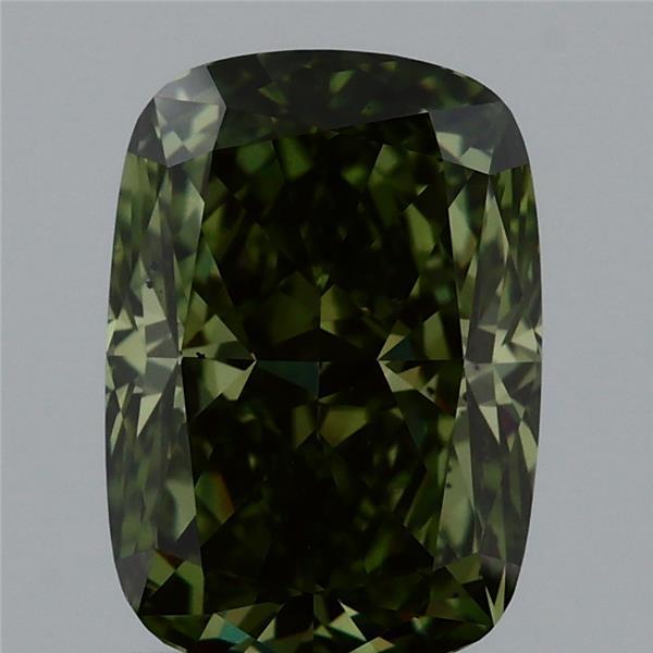 2.00 Carat Cushion Lab Grown Diamond, Fancy Vivid Green Color, VS2 Clarity