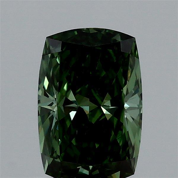 1.09 Carat Cushion Lab Grown Diamond, Fancy Vivid Green Color, VVS2 Clarity