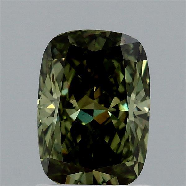 1.43 Carat Cushion Lab Grown Diamond, Fancy Vivid Green Color, VS2 Clarity