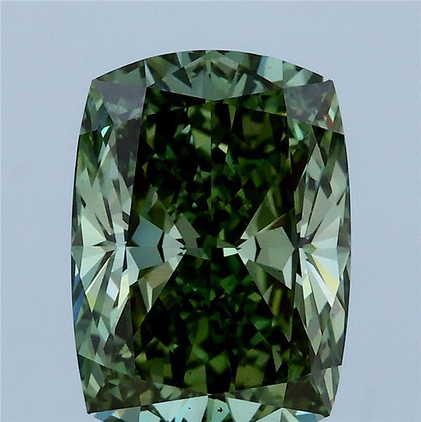 3.03 Carat Cushion Lab Grown Diamond, Fancy Vivid Green Color, VS2 Clarity