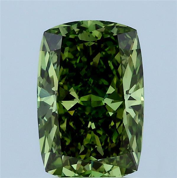 2.00 Carat Cushion Lab Grown Diamond, Fancy Vivid Green Color, VS2 Clarity
