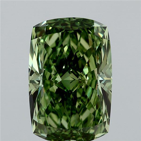 5.03 Carat Cushion Lab Grown Diamond, Fancy Vivid Green Color, VVS2 Clarity