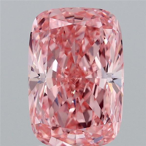 3.06 Carat Cushion Lab Grown Diamond, Fancy Vivid Pink Color, VVS2 Clarity