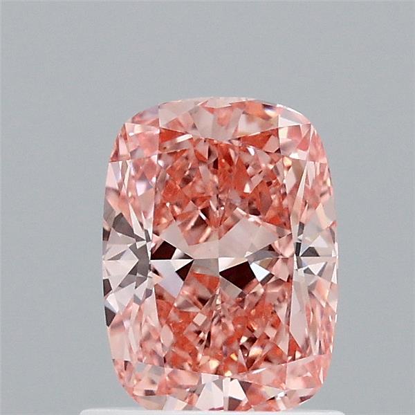 1.10 Carat Cushion Lab Grown Diamond, Fancy Vivid Orange Pink Color, VVS2 Clarity