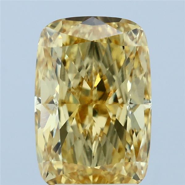 2.99 Carat Cushion Lab Grown Diamond, Fancy Intense Yellow Color, VVS2 Clarity