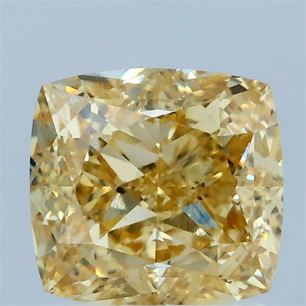 2.02 Carat Cushion Lab Grown Diamond, Fancy Intense Yellow Color, VS1 Clarity