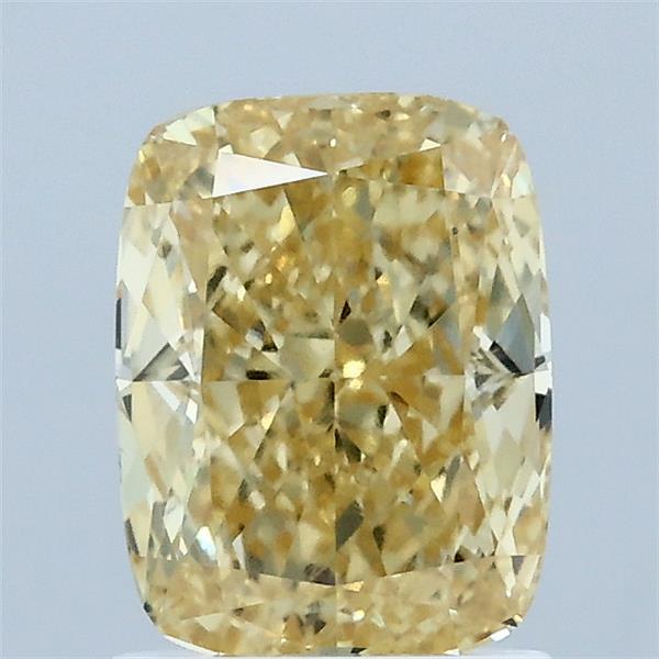 1.54 Carat Cushion Lab Grown Diamond, Fancy Intense Yellow Color, VS1 Clarity