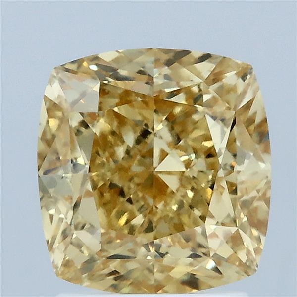 2.55 Carat Cushion Lab Grown Diamond, Fancy Intense Yellow Color, VVS2 Clarity