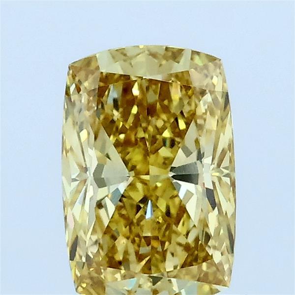 1.00 Carat Cushion Lab Grown Diamond, Fancy Intense Yellow Color, VS1 Clarity
