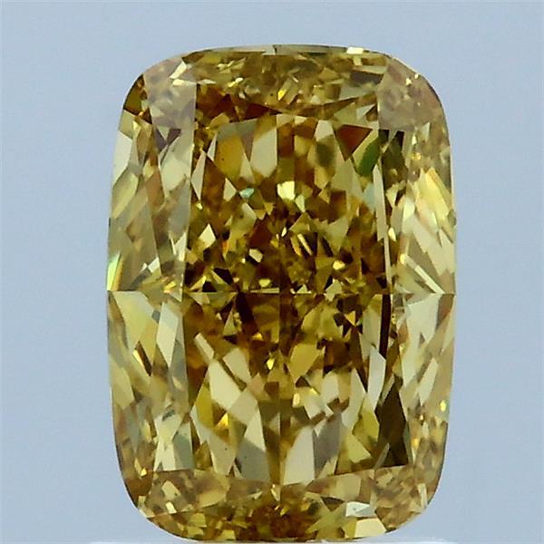 1.36 Carat Cushion Lab Grown Diamond, Fancy Intense Yellow Color, VS1 Clarity