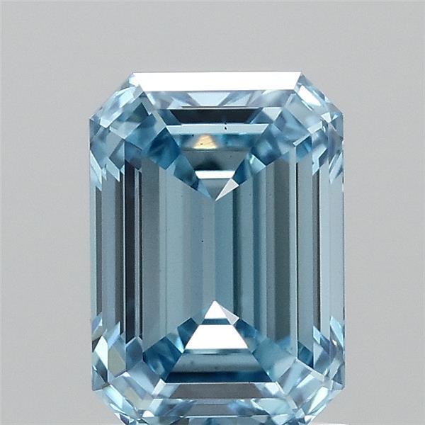 1.59 Carat Emerald Lab Grown Diamond, Fancy Vivid Blue Color, VS1 Clarity