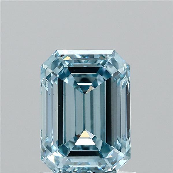 1.44 Carat Emerald Lab Grown Diamond, Fancy Intense Blue Color, VS1 Clarity
