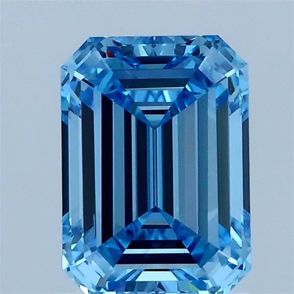 1.38 Carat Emerald Lab Grown Diamond, Fancy Vivid Blue Color, VS1 Clarity