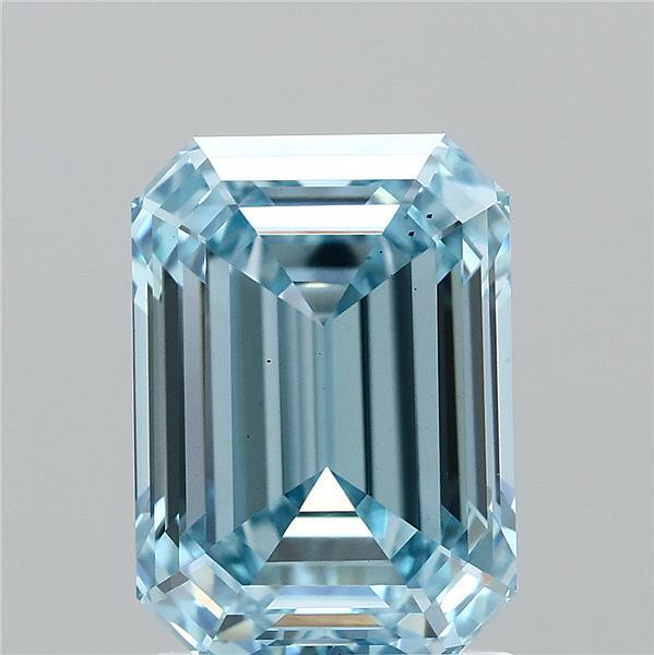 1.95 Carat Emerald Lab Grown Diamond, Fancy Vivid Blue Color, VS1 Clarity
