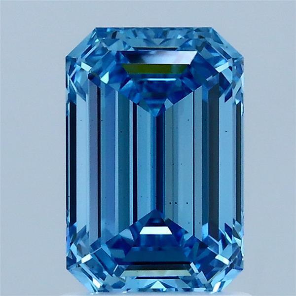 1.52 Carat Emerald Lab Grown Diamond, Fancy Vivid Blue Color, VS1 Clarity