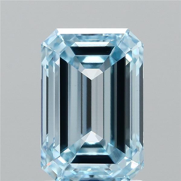 2.20 Carat Emerald Lab Grown Diamond, Fancy Vivid Blue Color, VVS2 Clarity