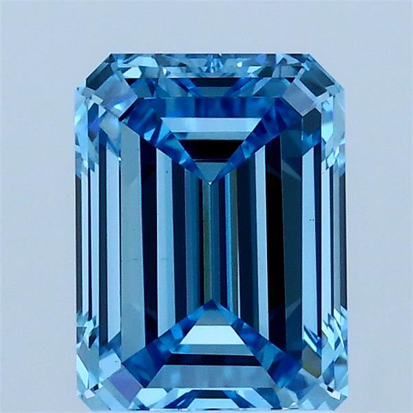 1.58 Carat Emerald Lab Grown Diamond, Fancy Vivid Blue Color, VS1 Clarity