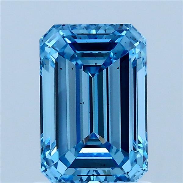 1.52 Carat Emerald Lab Grown Diamond, Fancy Vivid Blue Color, VS2 Clarity