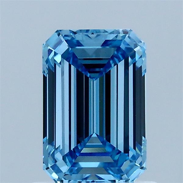 1.05 Carat Emerald Lab Grown Diamond, Fancy Vivid Blue Color, VS1 Clarity