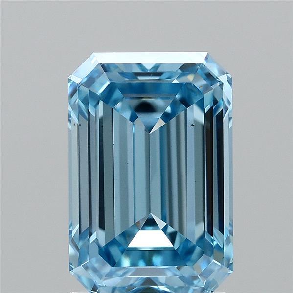 2.00 Carat Emerald Lab Grown Diamond, Fancy Vivid Blue Color, VS1 Clarity