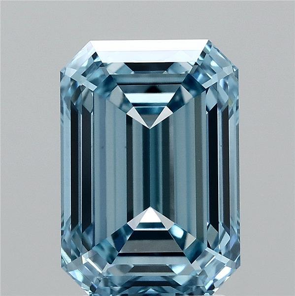 3.69 Carat Emerald Lab Grown Diamond, Fancy Vivid Blue Color, VVS2 Clarity