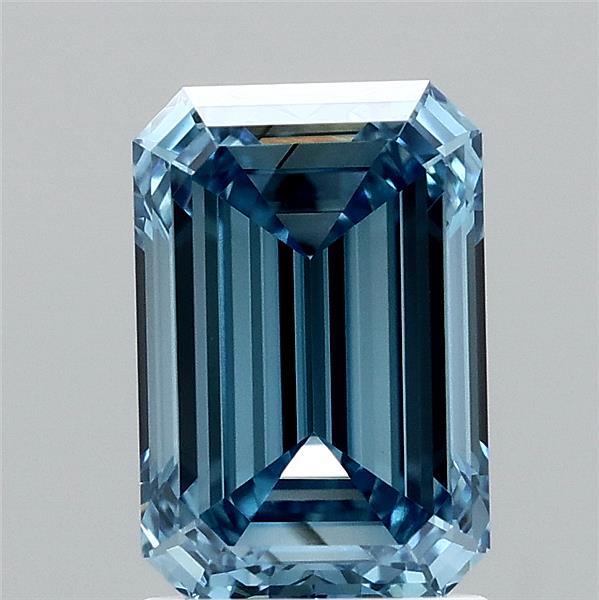 2.00 Carat Emerald Lab Grown Diamond, Fancy Vivid Blue Color, VS2 Clarity